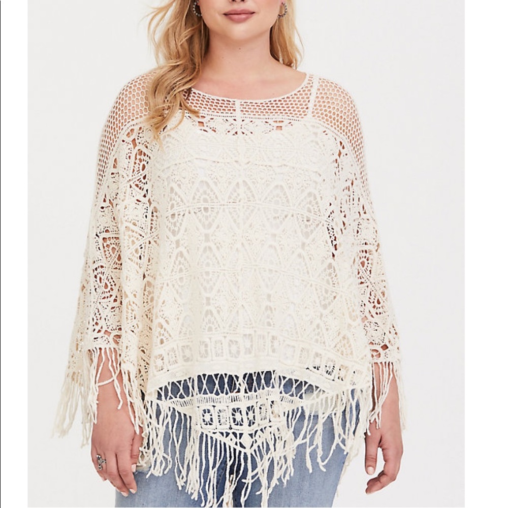 Torrid ivory crochet poncho soft